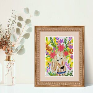 Pretty Puppy Floral Art Print Painted Dog "Lemon" Print 5x7 Wall Art Maximalism